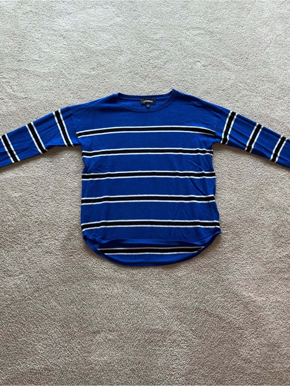 Express Blue Striped Long Sleeve Top